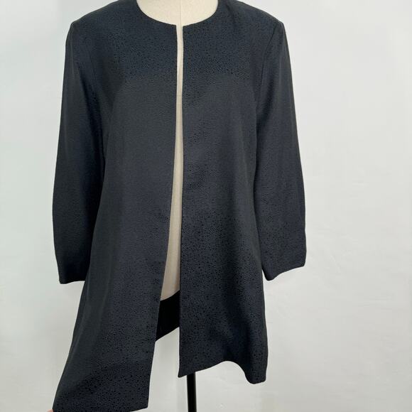 Eileen Fisher Longline Open Front Jacket Black Silk Work Minimalist Classic Sz M - Picture 2 of 10